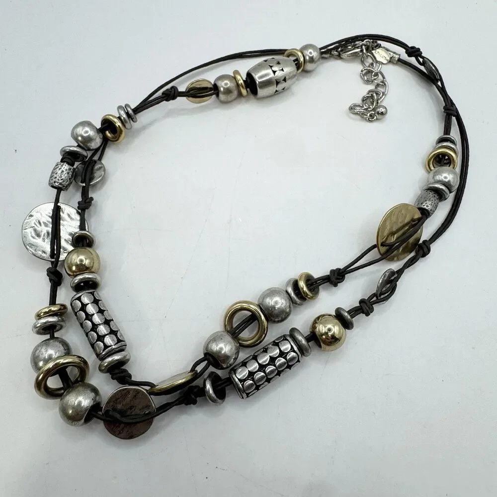 Chico’s Mixed Metal Gold Silver Bohemian Chunky Beaded Long Necklace 30”
